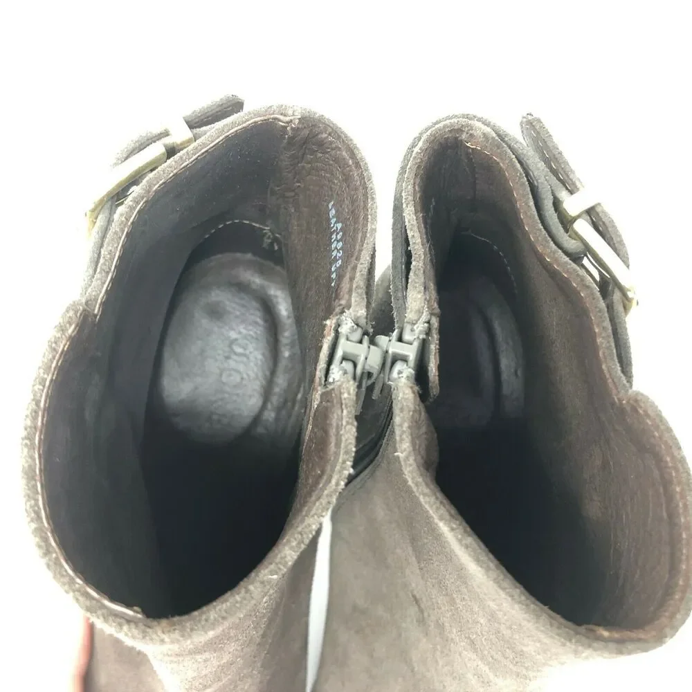 J Crew Barrett Ankle Boot Womens 6.5‎ Taupe Suede Chunky Heel Bootie Italy